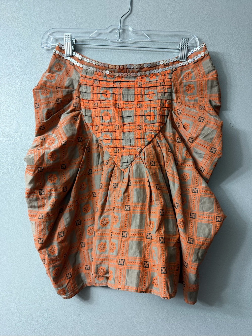 paul & joe sister ruched pattern skirt Orange and Beige Embroidered Smocked